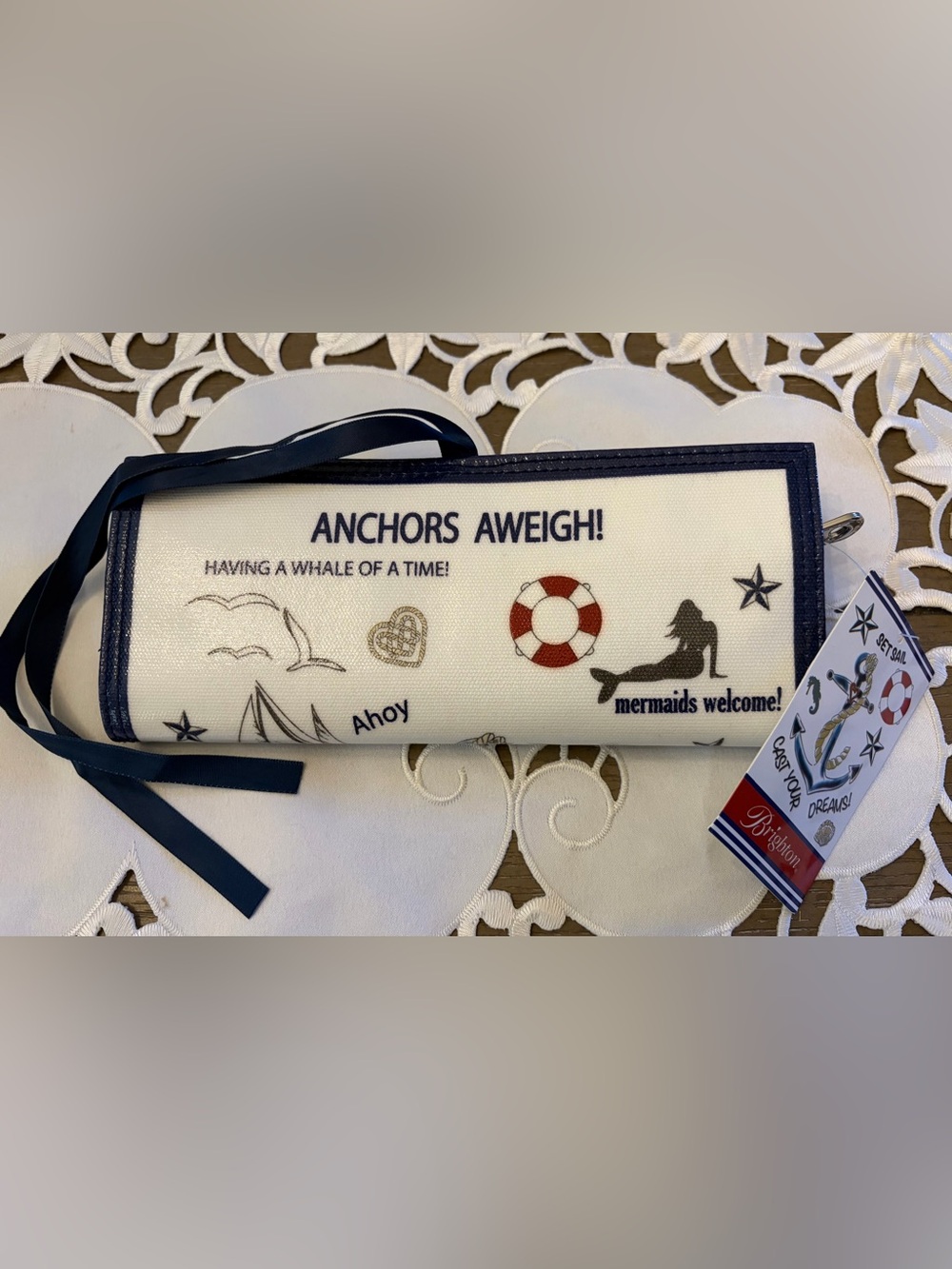 Brighton White and Navy 'Anchors Aweigh' Travel Jewelry Pouch